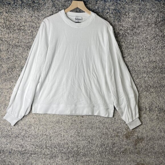 Ganni Sweatshirt Mens Large White Crewneck Pullover Casual Minimalist Layering - Picture 1 of 9